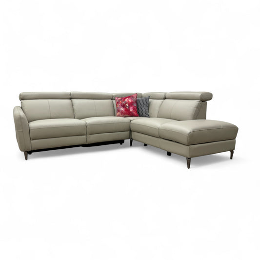 'Nico' Stone Leather Power Recliner Right Hand Facing Chaise Corner Sofa with Storage and Adjustable Headrests