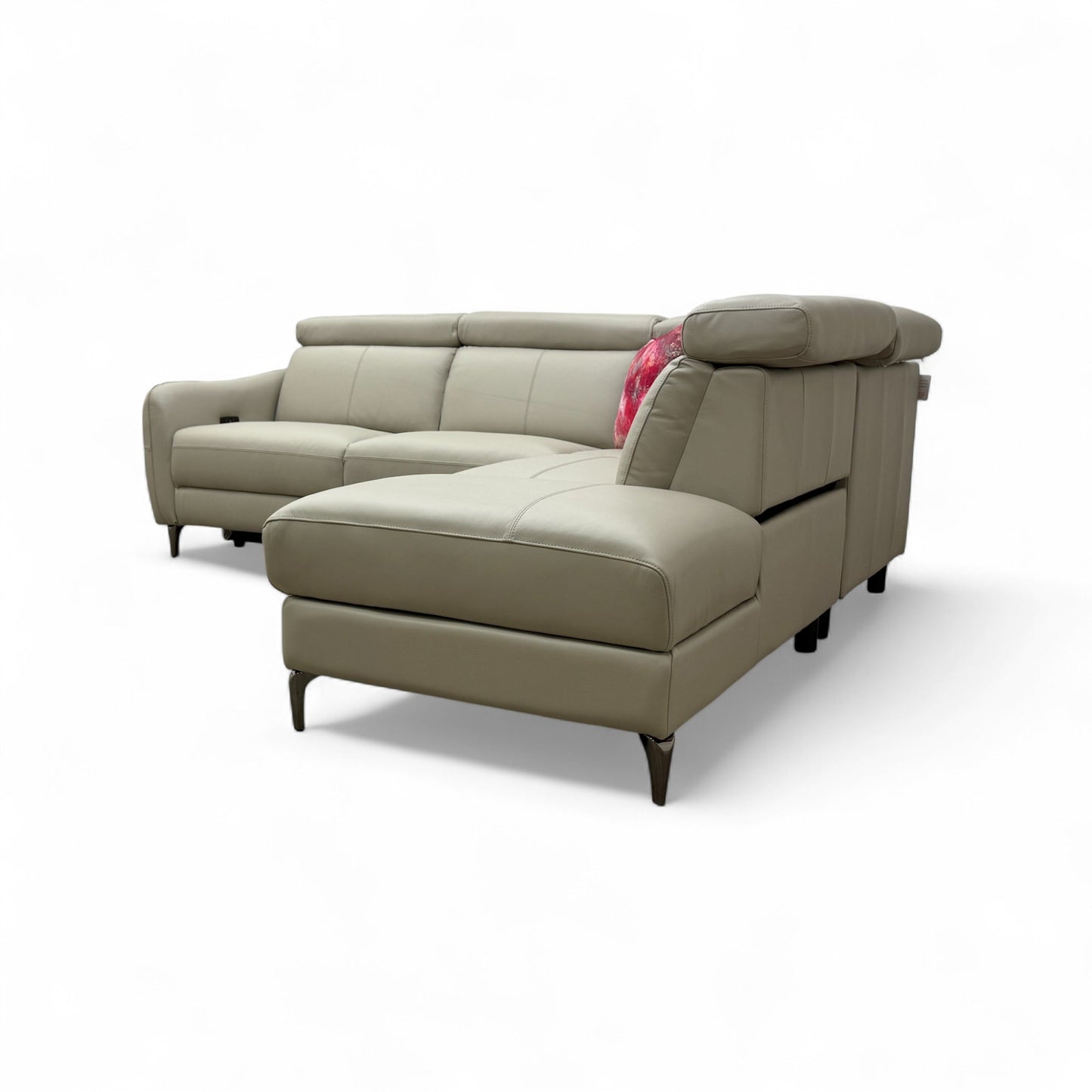 'Nico' Stone Leather Power Recliner Right Hand Facing Chaise Corner Sofa with Storage and Adjustable Headrests