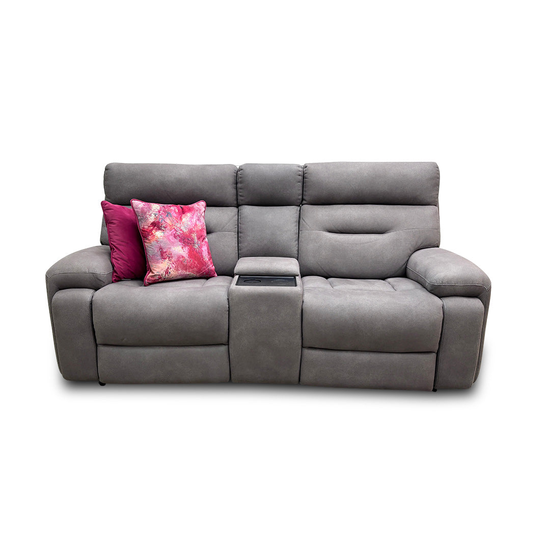 'Cinemax' Nappa Grey Media 2 Seater Fabric Power Recliner Sofa with Power Headrests