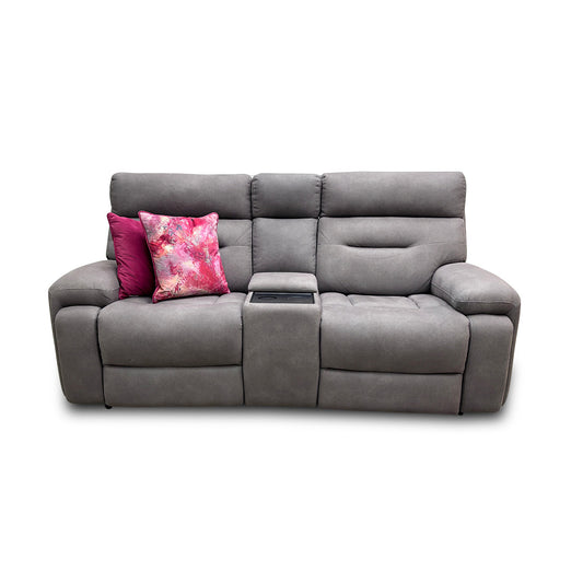‘Cinemax’ Np-1107 Nappa Grey Media 2 Seater Fabric Power Recliner Sofa with Power Headrests