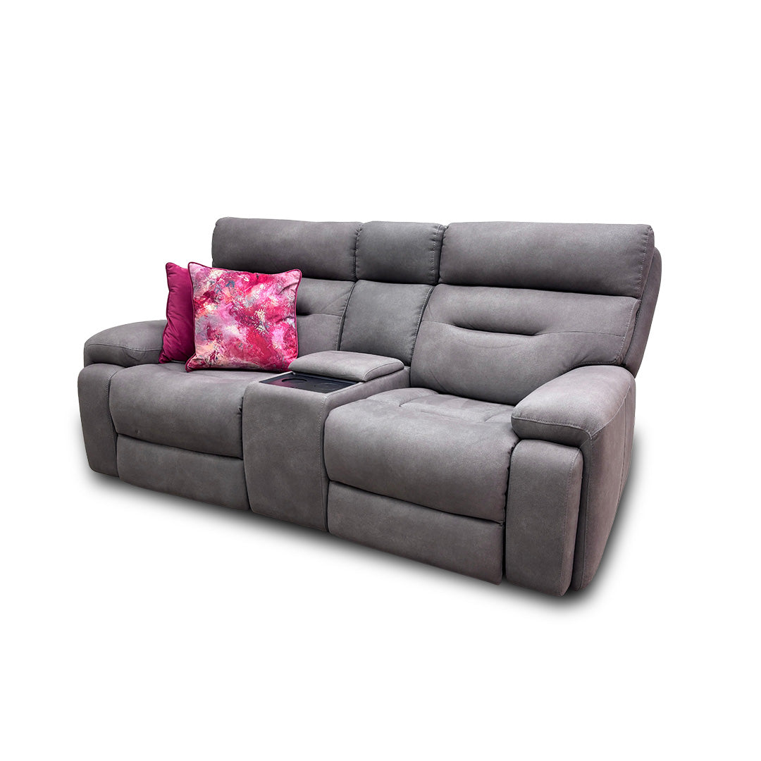 'Cinemax' Nappa Grey Media 2 Seater Fabric Power Recliner Sofa with Power Headrests