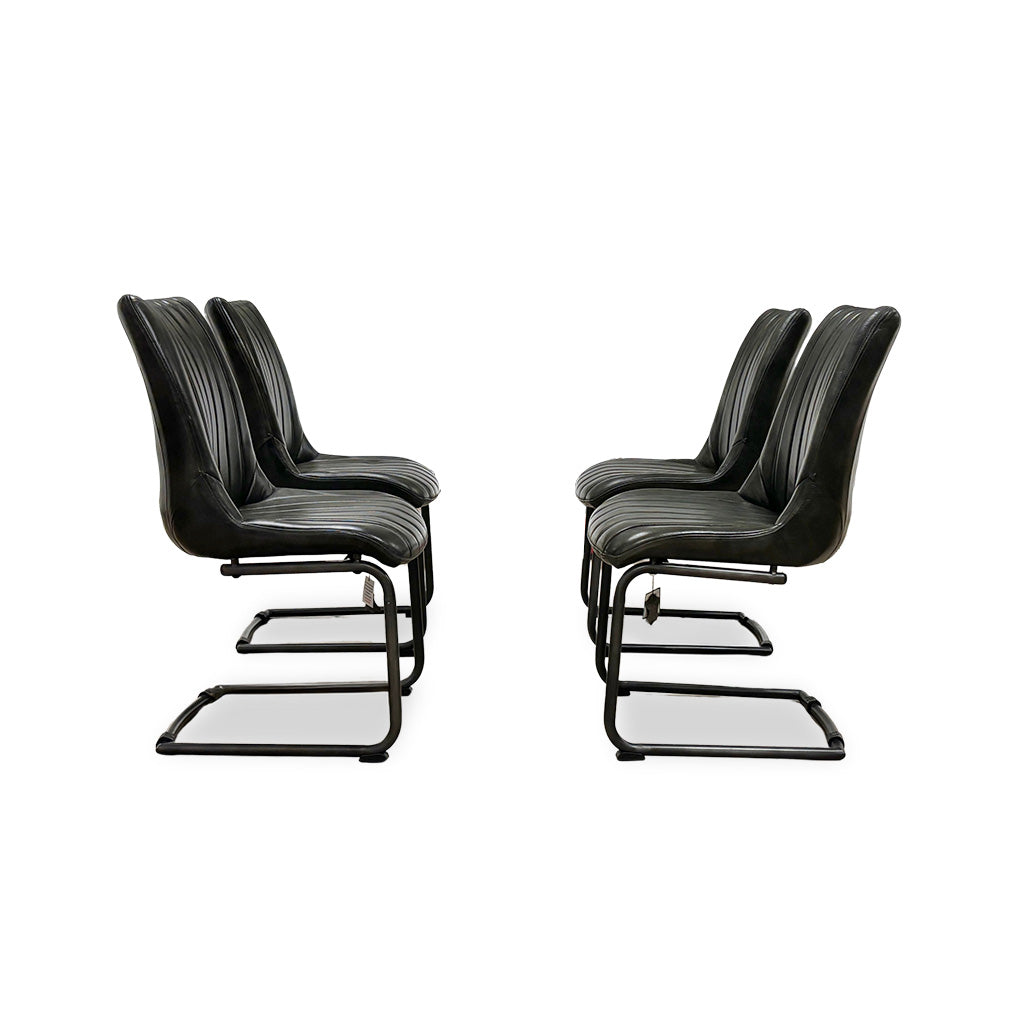 ‘Dee' Dark Olive Set of 4 Cantilever Real Leather Dining Chairs