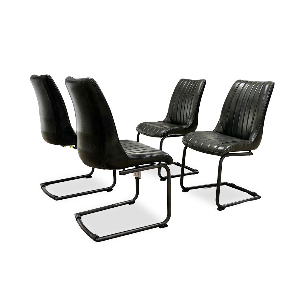 ‘Dee' Dark Olive Set of 4 Cantilever Real Leather Dining Chairs