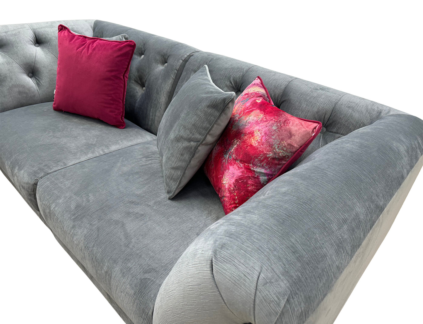 'Bridgerton’ Vader Slate All Over Etched Velvet 3 Seater Split Sofa + Accent Chair