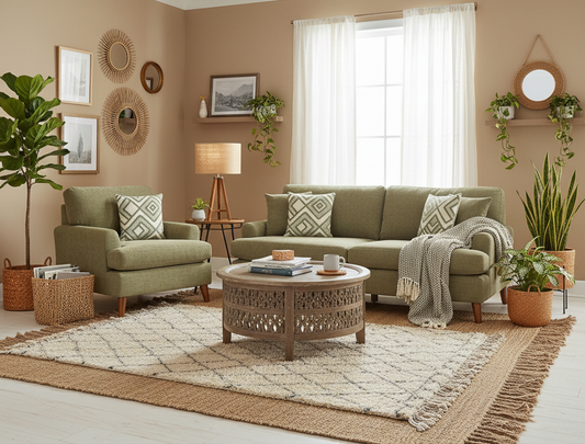 ‘Jackson’ Fern Green Chenille Fabric 4 Seater Sofa + Chair