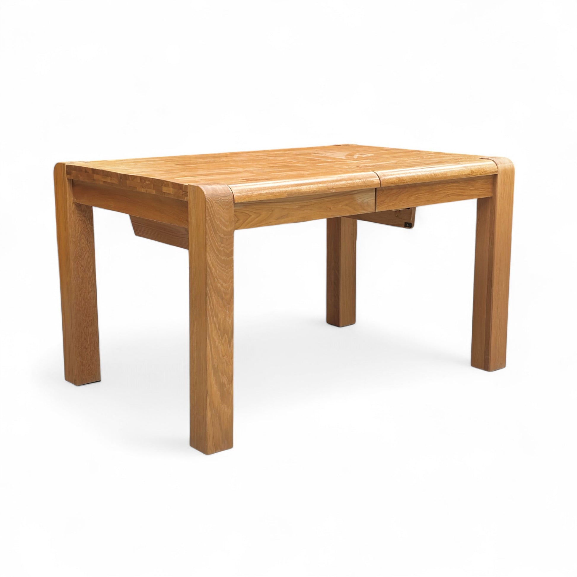 Full front view of the 'Bakerloo' Solid Oak Wooden Dining Table in its unextended, compact form.
