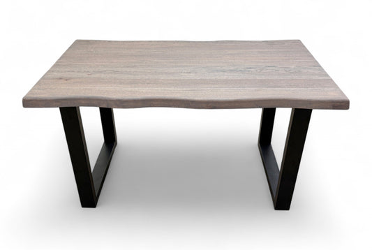 Compact 'Terra' Vintage Grey Oak Raw Edge Dining Table with U-Shaped Legs