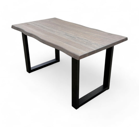 Compact 'Terra' Vintage Grey Oak Raw Edge Dining Table with U-Shaped Legs