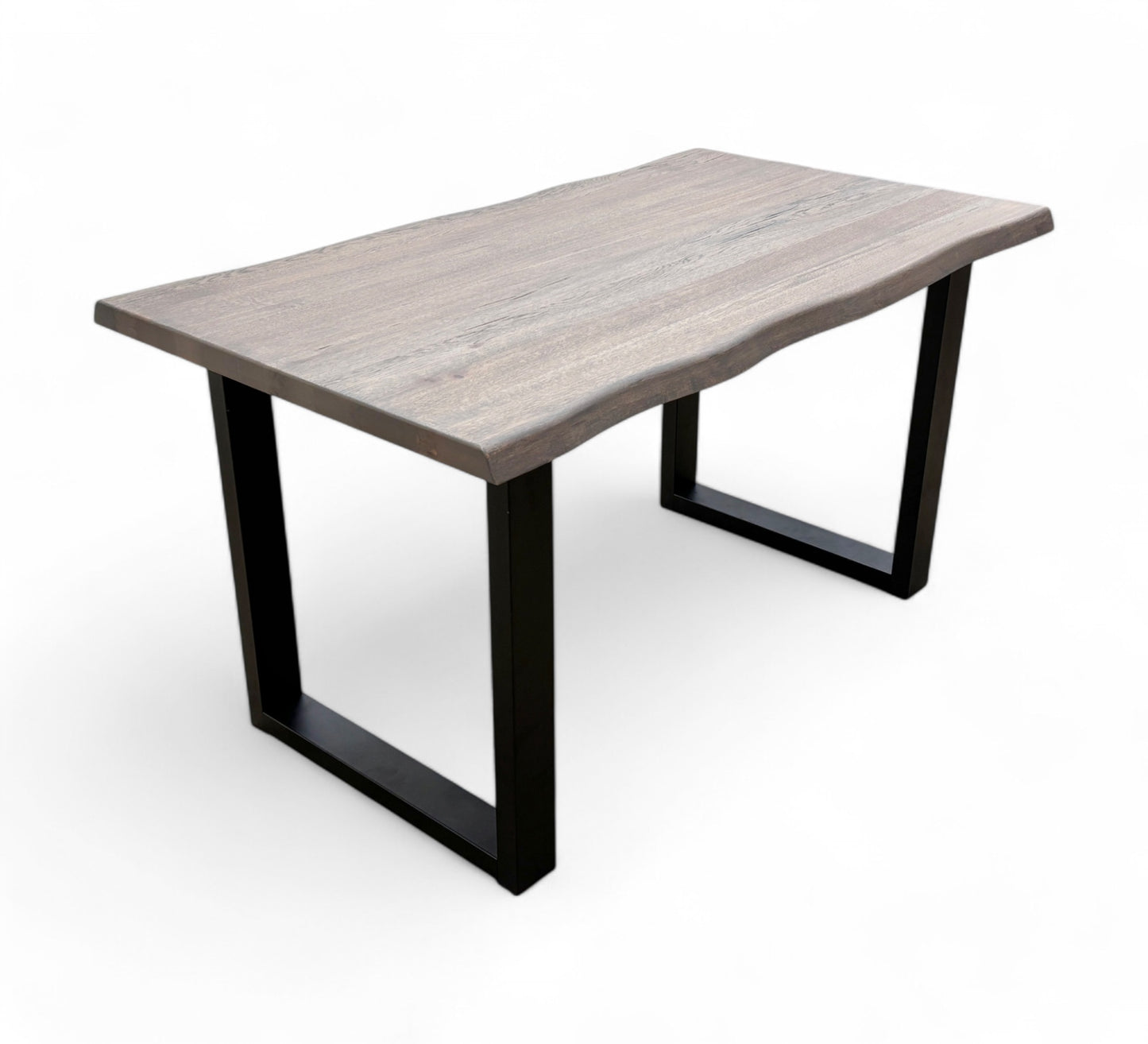 Compact 'Terra' Vintage Grey Oak Raw Edge Dining Table with U-Shaped Legs