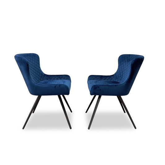 ‘Messina’ Royal Blue Velvet Set of 2 Dining Chairs