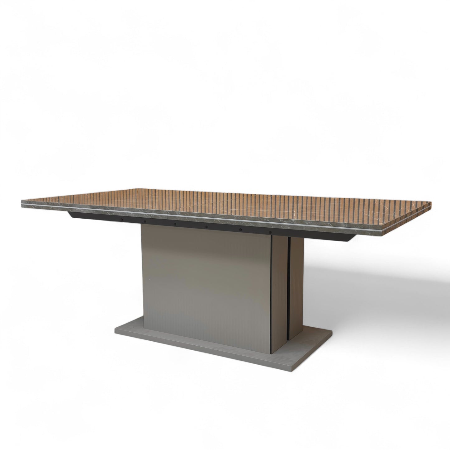 The 'Lusso' Large Ceramic Top Dining Table mechanism and capacity to seat up to 10 people.