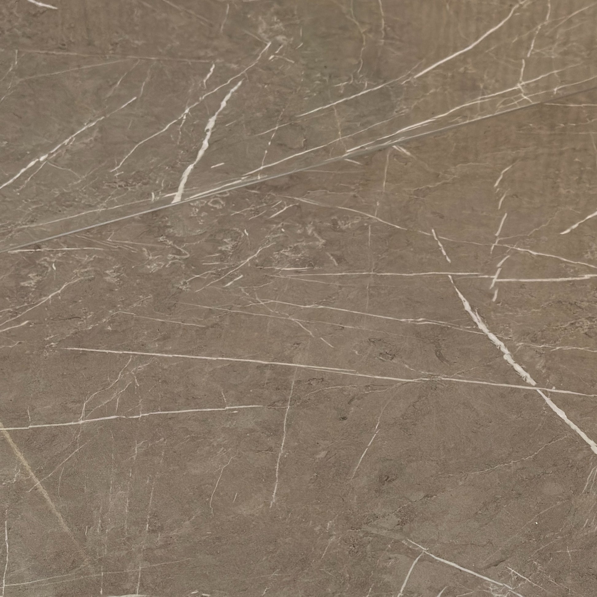 Close-up view of the unique, grooved wood pedestal base with a sophisticated matt finish.