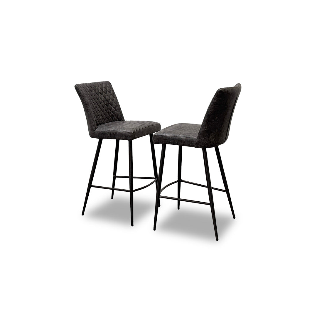 'Brooklyn' Grey Faux Leather Pair of Bar Stools