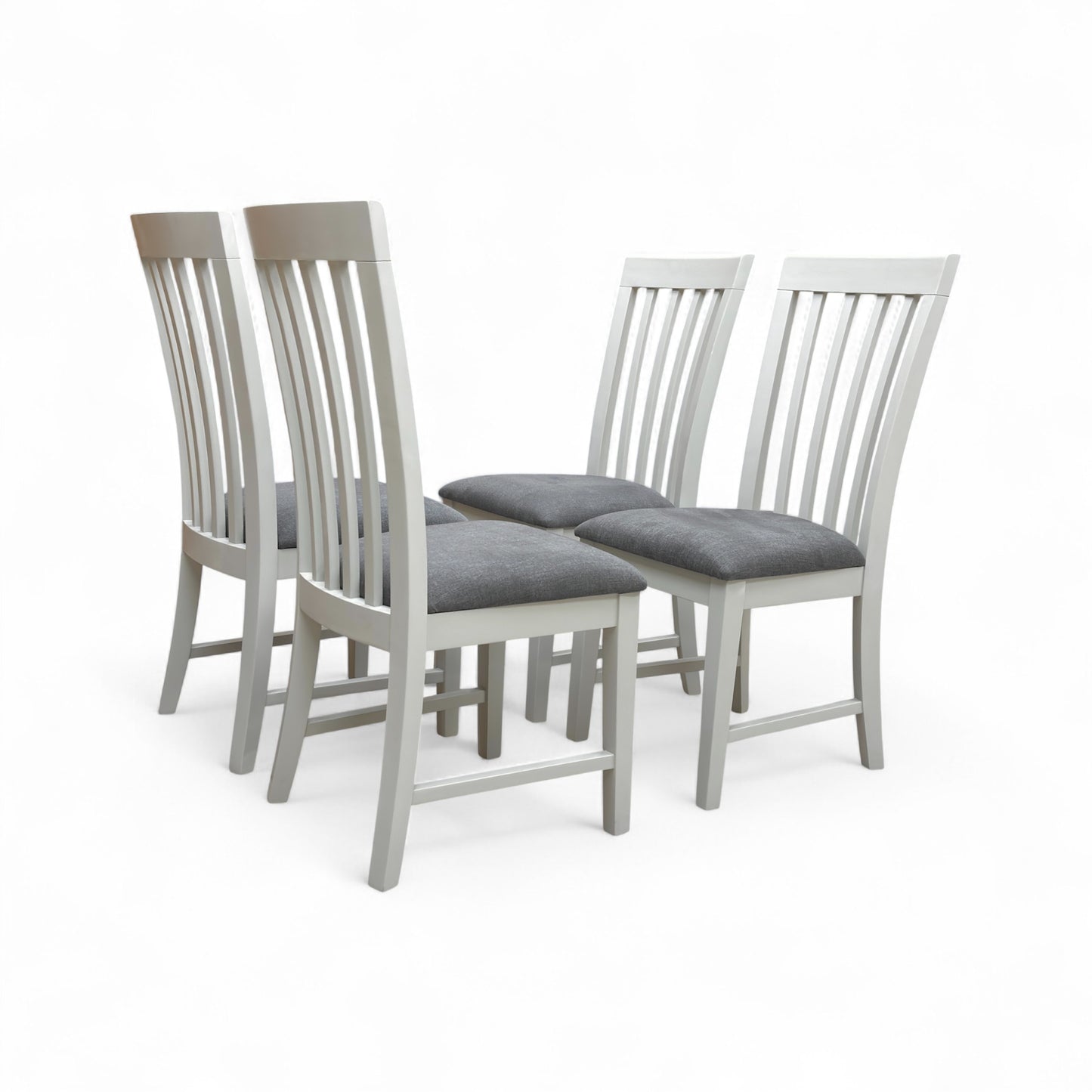 Back view of the Hamilton grey wooden chair, focusing on the vertical slats of the ladder back design.