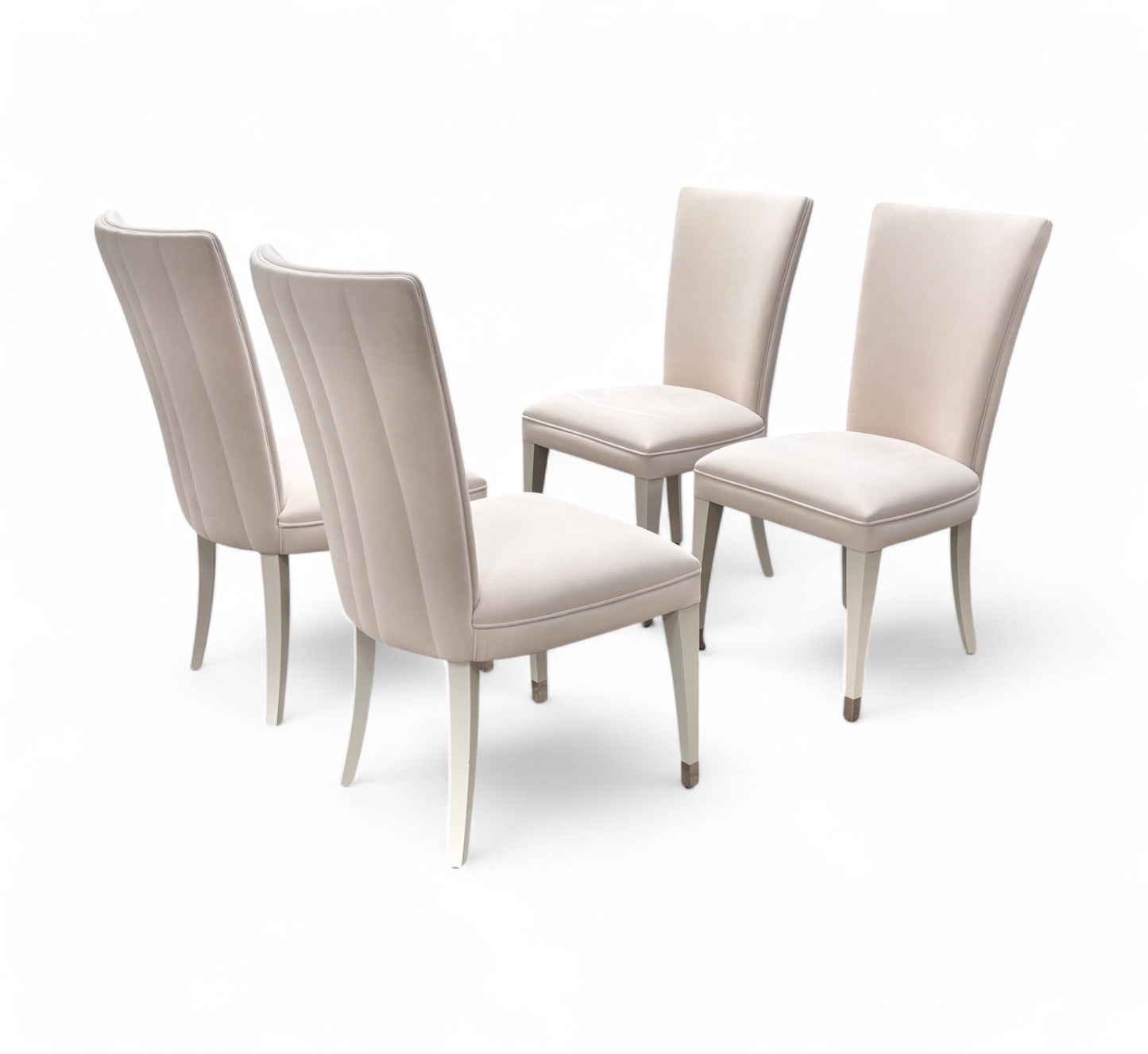 ‘Riviera’ Beige Velvet Silver Tipped Legs Set of 4 Dining Chairs