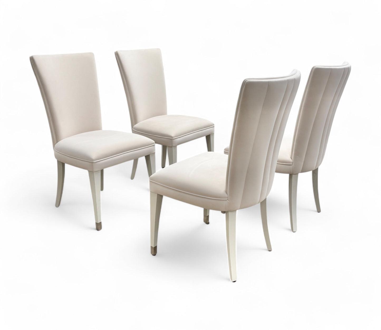 ‘Riviera’ Beige Velvet Silver Tipped Legs Set of 4 Dining Chairs