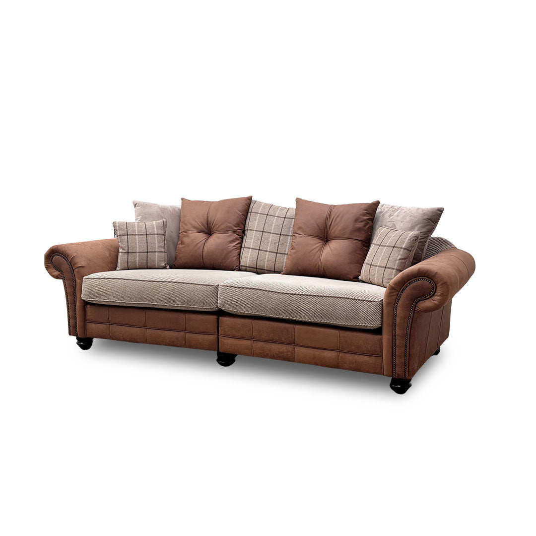 'Marshall' Oatmeal Sultan Fabric Split 4 Seater Scatter Back Sofa