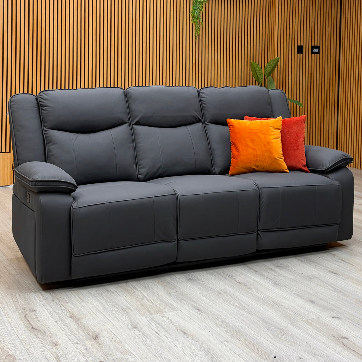 'Milan' Mocha Grey Microfibre Fabric 3 Seater Manual Recliner Sofa with Drop Down Cup Holders and Wireless Charger