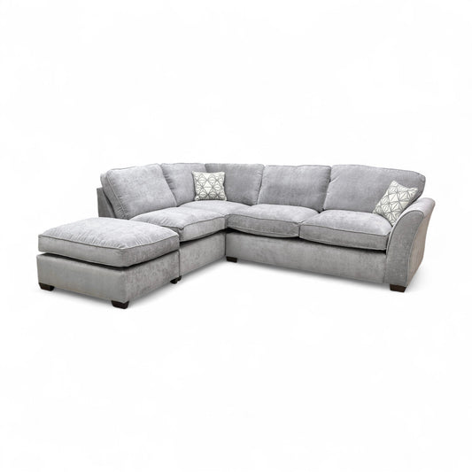 Front view of the Shark Grey Chenille Left Hand Facing Chaise Corner Sofa with deep seats and high backrests.