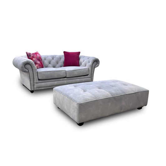 'Savannah' Dexter Smoke Velvet 2 Seater Sofa with Large Footstool