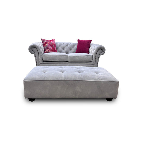 'Savannah' Dexter Smoke Velvet 2 Seater Sofa with Large Footstool