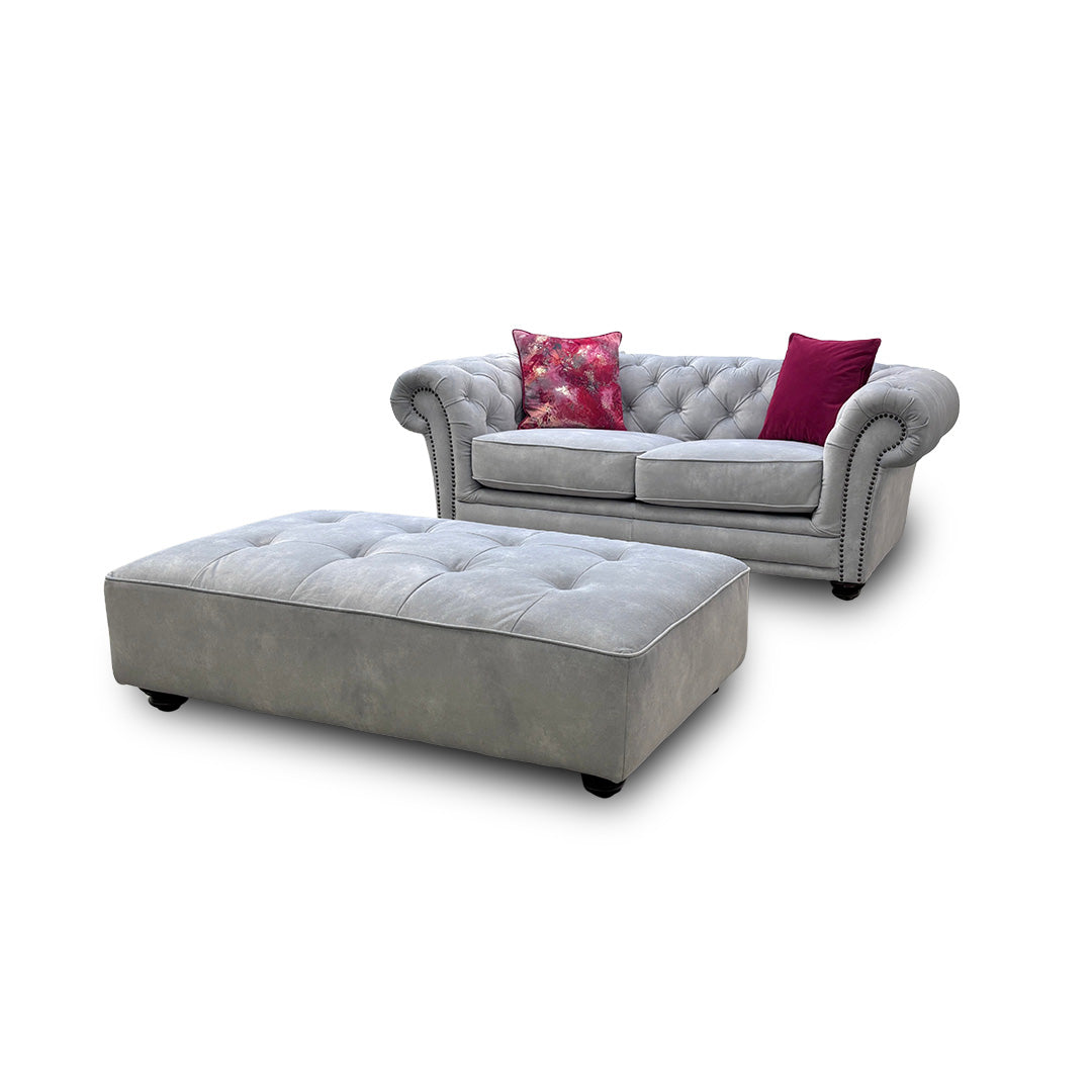 'Savannah' Dexter Smoke Velvet 2 Seater Sofa with Large Footstool