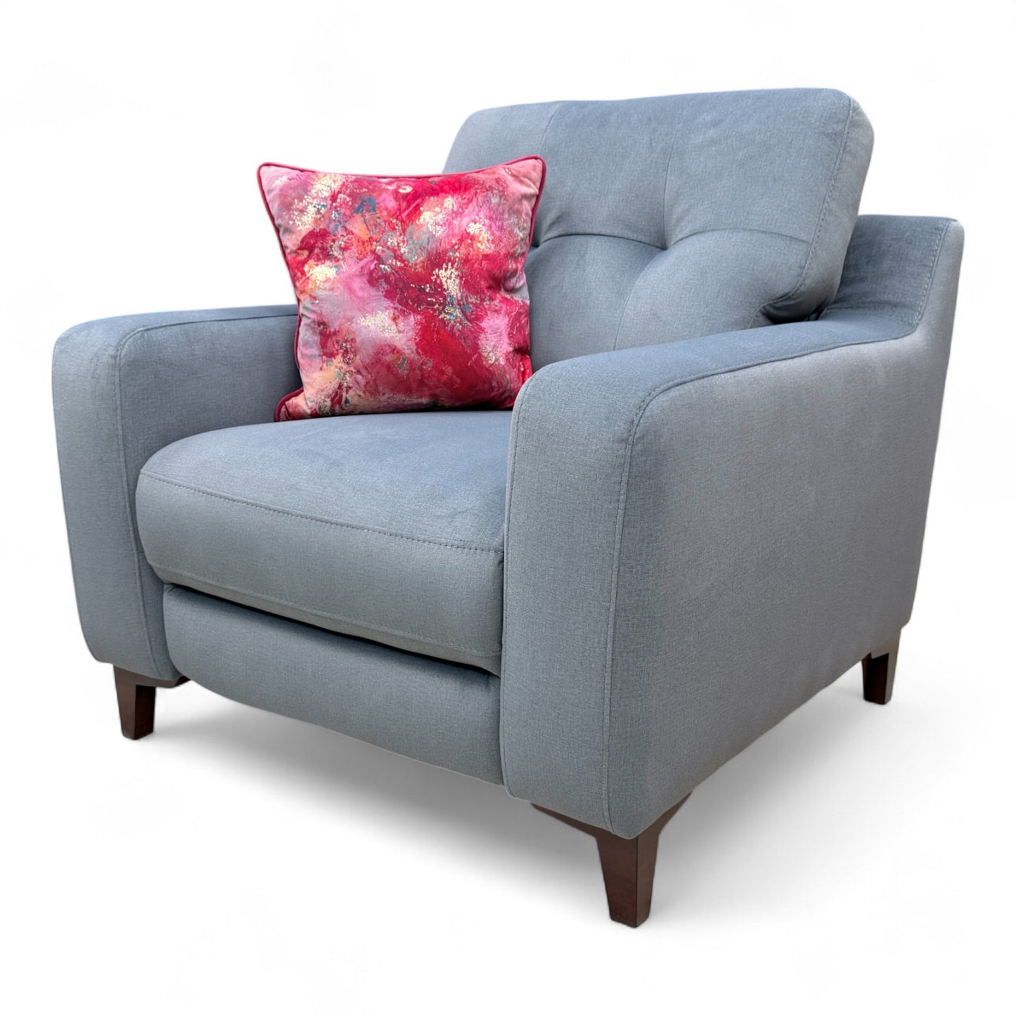 Fabb 'Iris' Power Recliner Armchair in luxurious steel grey velvet, viewed from an angle.