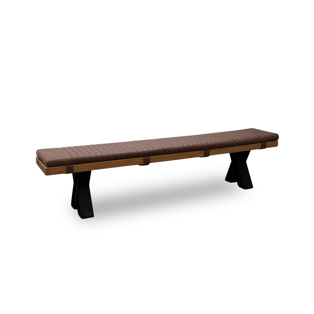 Bodahl 'Terra' 01 Oiled Solid Oak Dining Bench with Cognac Faux Leather Bench Pad 220cm