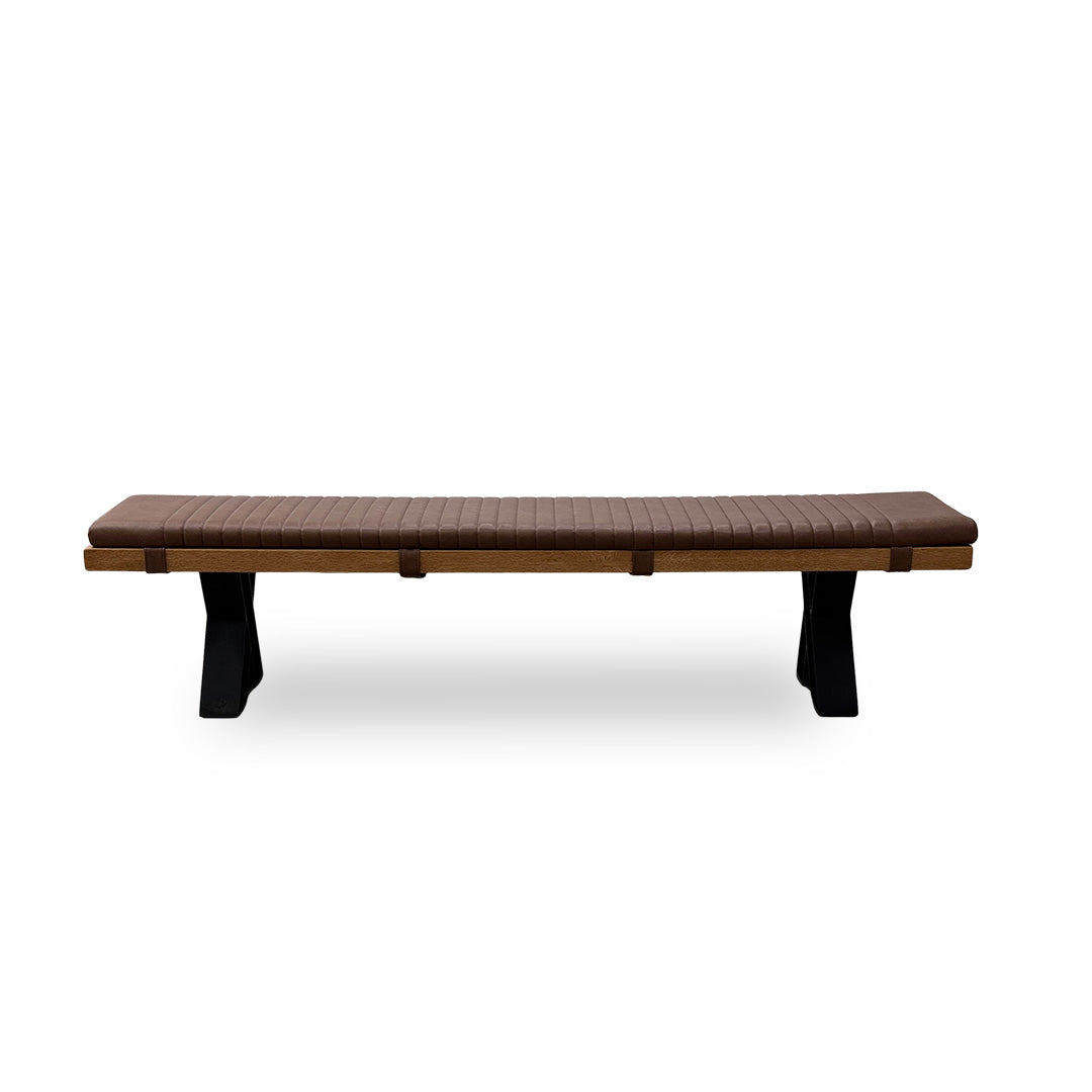 Bodahl 'Terra' 01 Oiled Solid Oak Dining Bench with Cognac Faux Leather Bench Pad 220cm