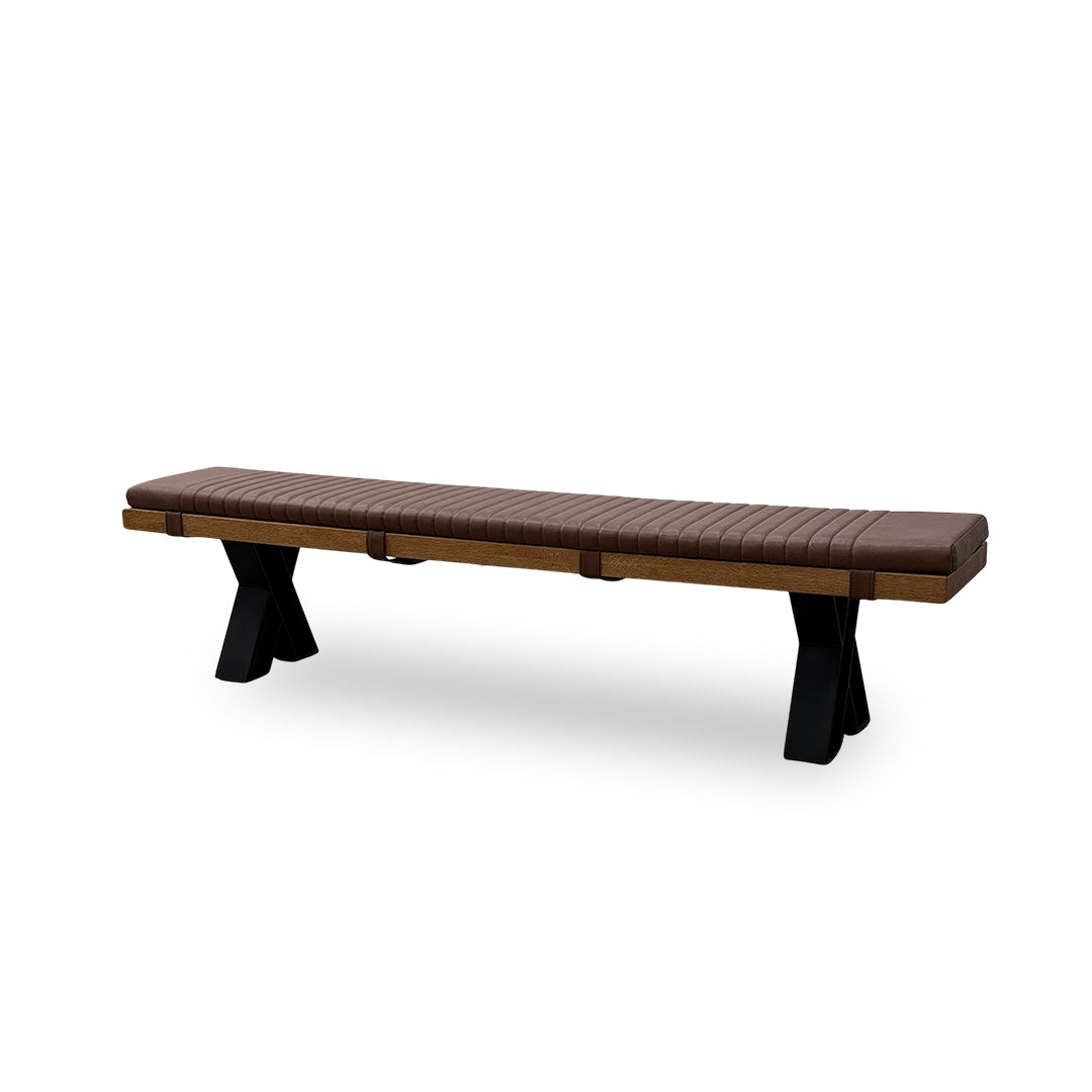 Bodahl 'Terra' 01 Oiled Solid Oak Dining Bench with Cognac Faux Leather Bench Pad 220cm