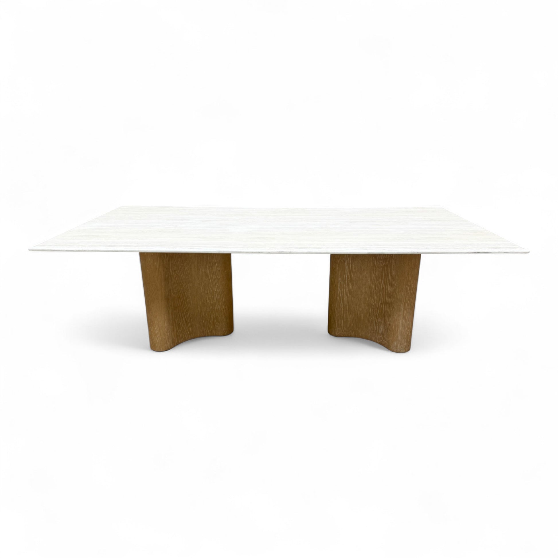 front view of the large rectangular 'Traver' 240cm fixed dining table, emphasizing the size and contemporary design.