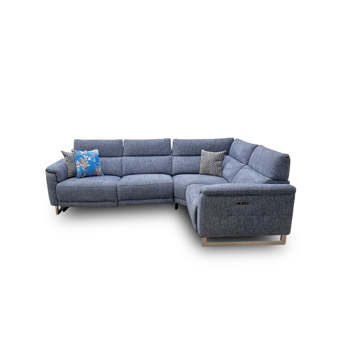 'Moet' Anivia Blue 15045 Fabric Power Recliner Corner Sofa with Telescopic Headrests