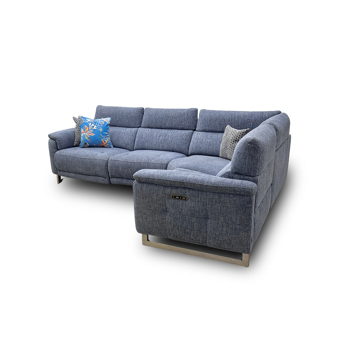 'Moet' Anivia Blue 15045 Fabric Power Recliner Corner Sofa with Telescopic Headrests