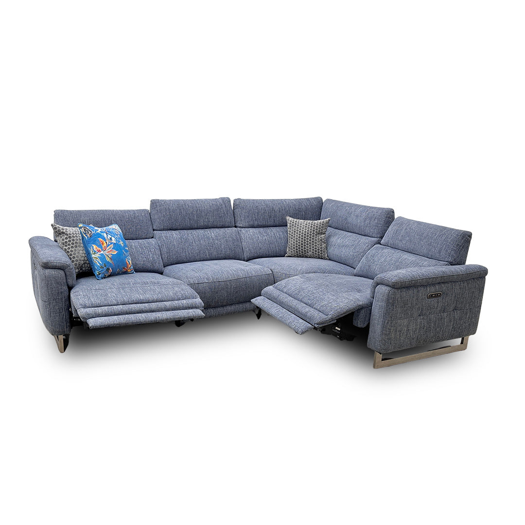 'Moet' Anivia Blue 15045 Fabric Power Recliner Corner Sofa with Telescopic Headrests