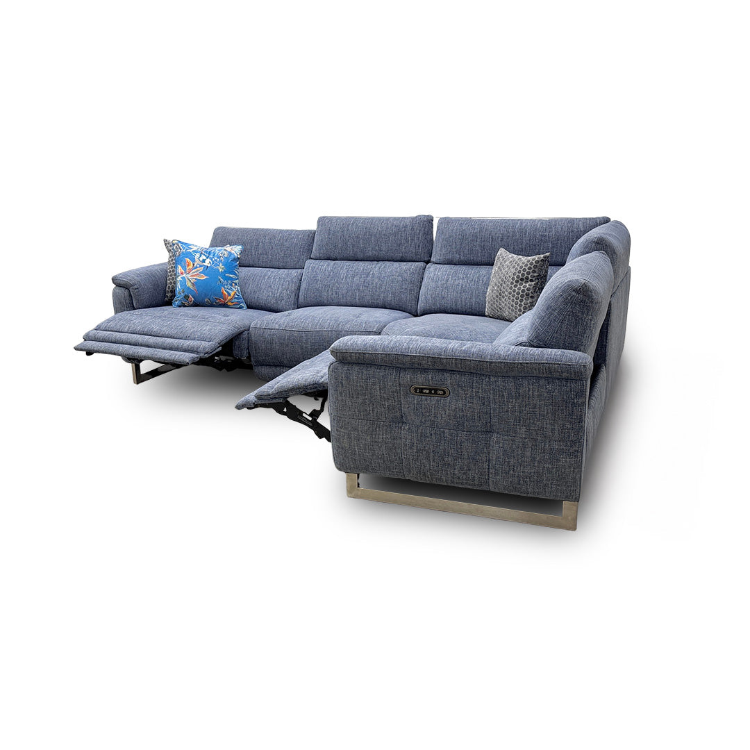 'Moet' Anivia Blue 15045 Fabric Power Recliner Corner Sofa with Telescopic Headrests