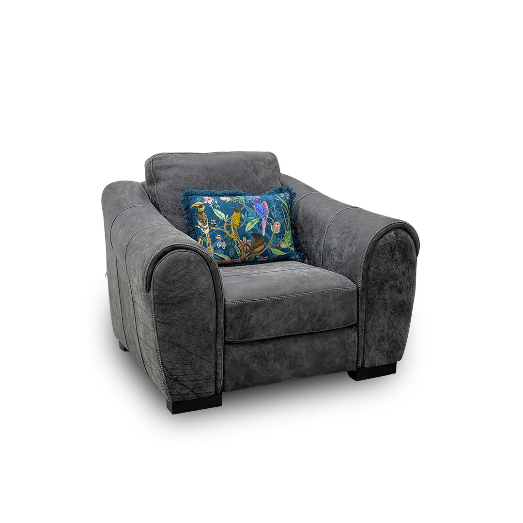 'Galleria' Utah Grey Leather Cuddler Chair