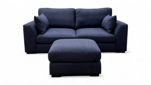 'Calix' Navy Calix Boucle 2 Seater Sofa + Plain Small Footstool