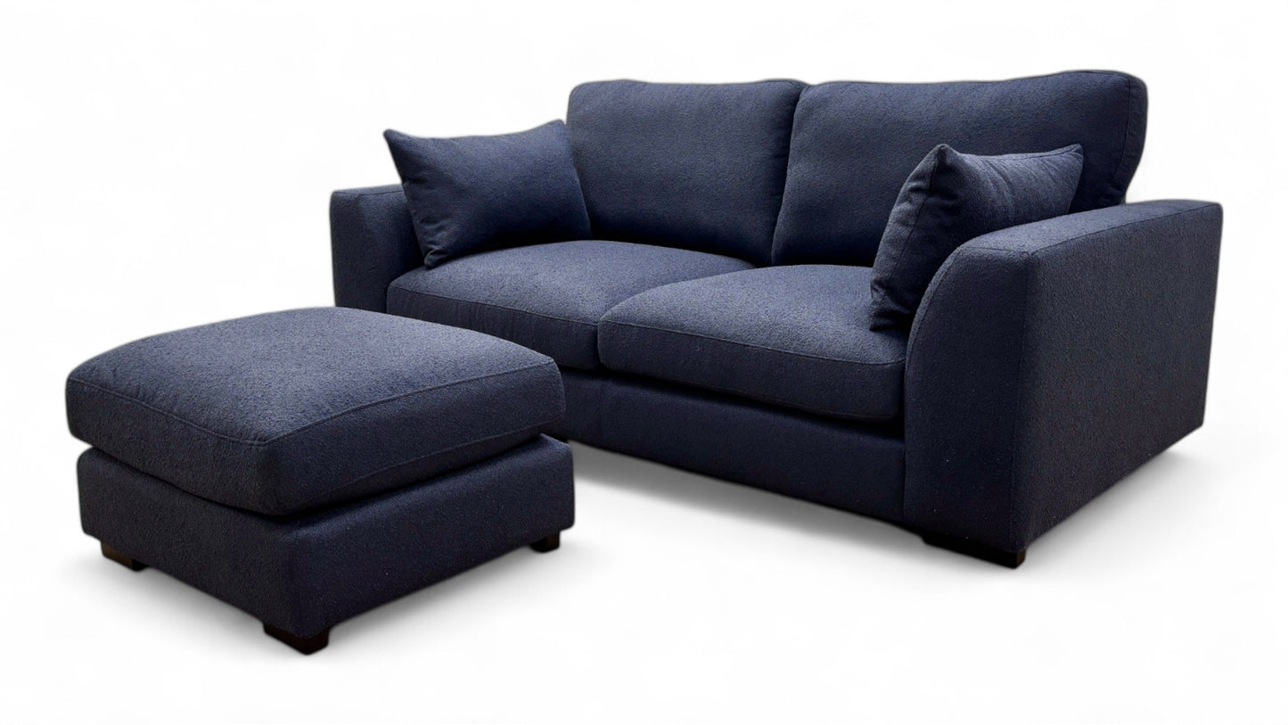 'Calix' Navy Calix Boucle 2 Seater Sofa + Plain Small Footstool