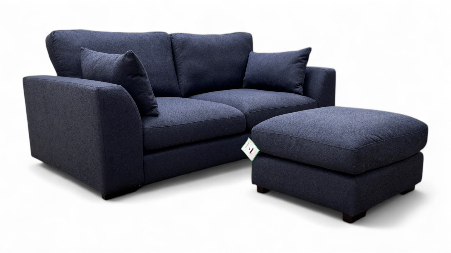'Calix' Navy Calix Boucle 2 Seater Sofa + Plain Small Footstool