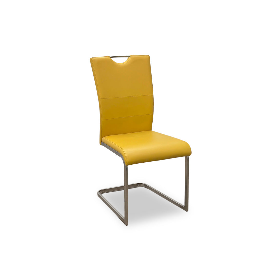'Bianco' Yellow Faux Leather Cantilever Dining Chair