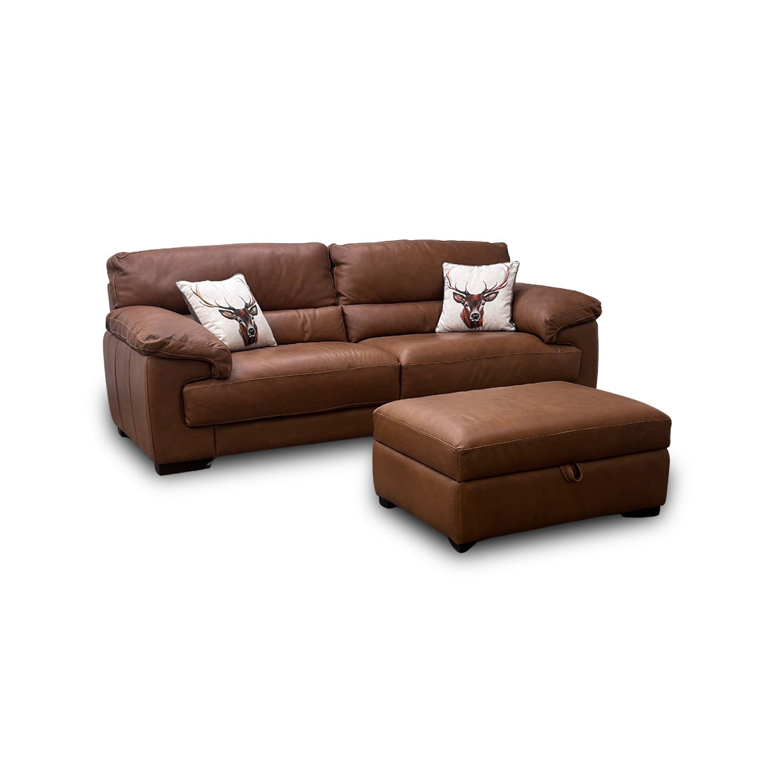 'Santino' Truffle Apollo Ranch 60500 Leather 4 Seater Sofa with Storage Footstool