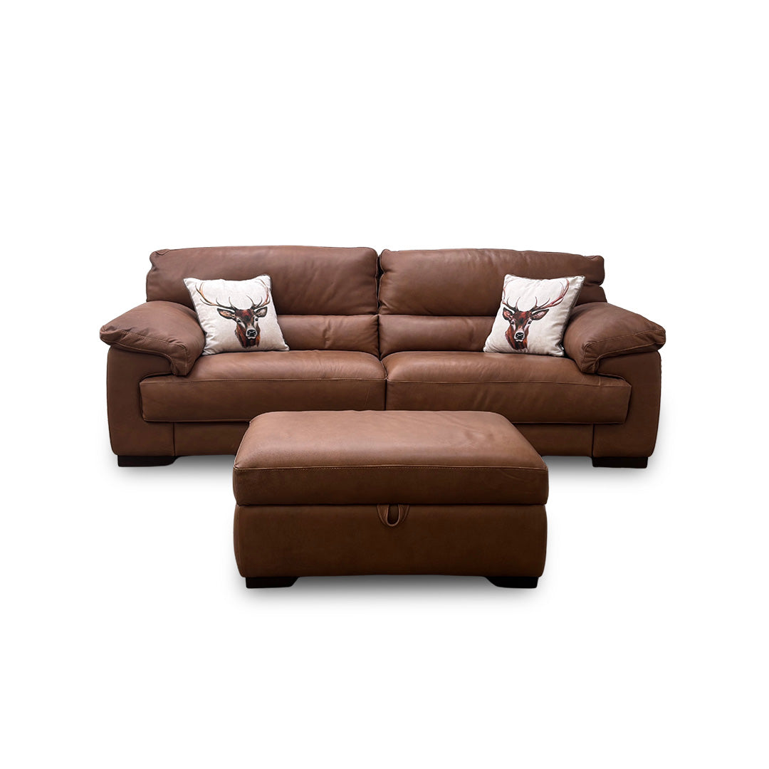 'Santino' Truffle Apollo Ranch 60500 Leather 4 Seater Sofa with Storage Footstool