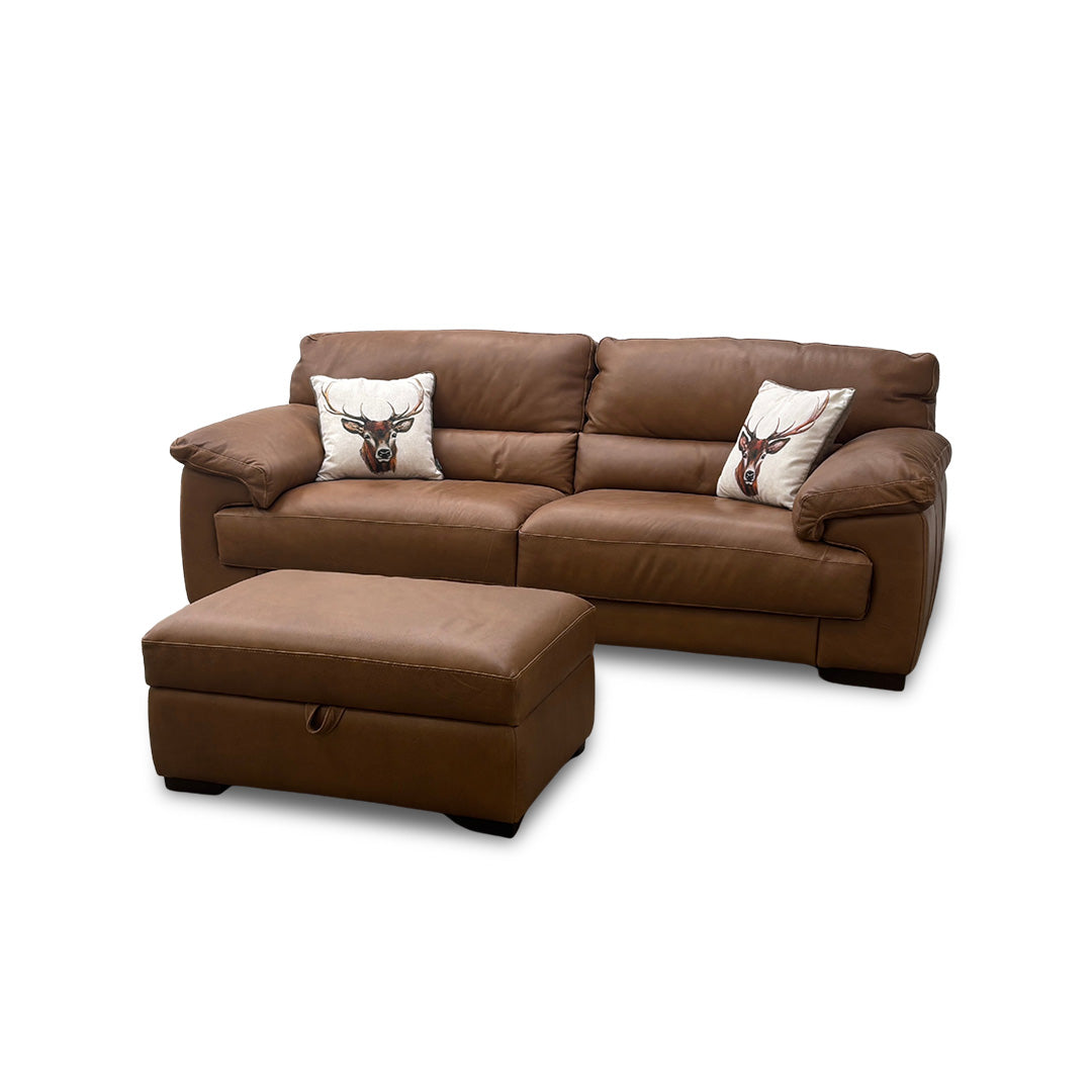 'Santino' Truffle Apollo Ranch 60500 Leather 4 Seater Sofa with Storage Footstool