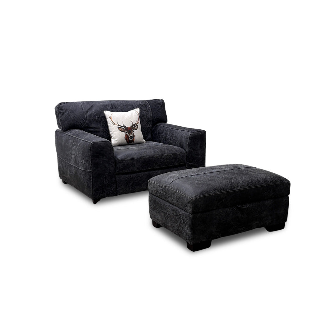 'Butler' Grand Outback Grey 342002 Leather Cuddler Chair with Storage Footstool