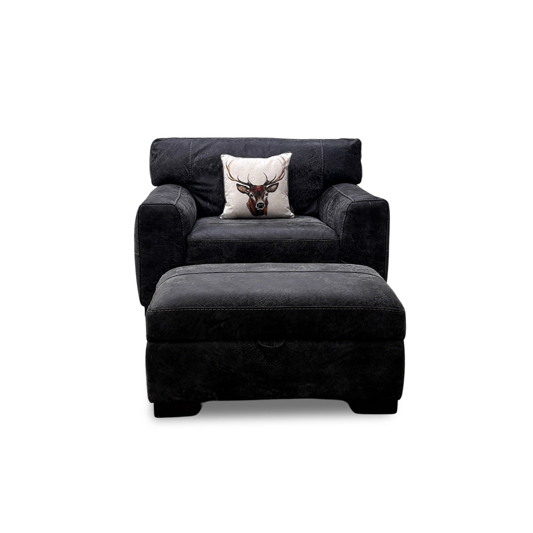 'Butler' Grand Outback Grey 342002 Leather Cuddler Chair with Storage Footstool