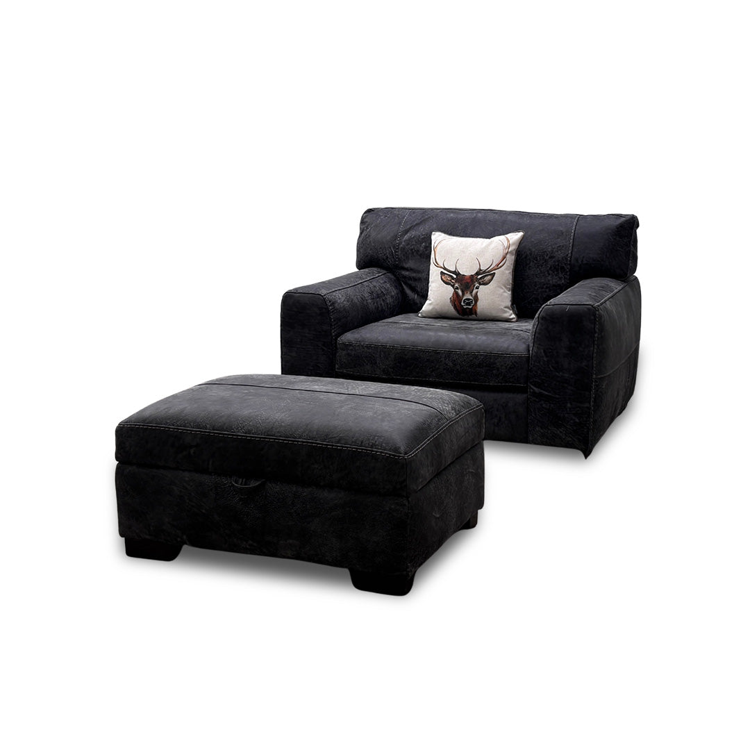 'Butler' Grand Outback Grey 342002 Leather Cuddler Chair with Storage Footstool