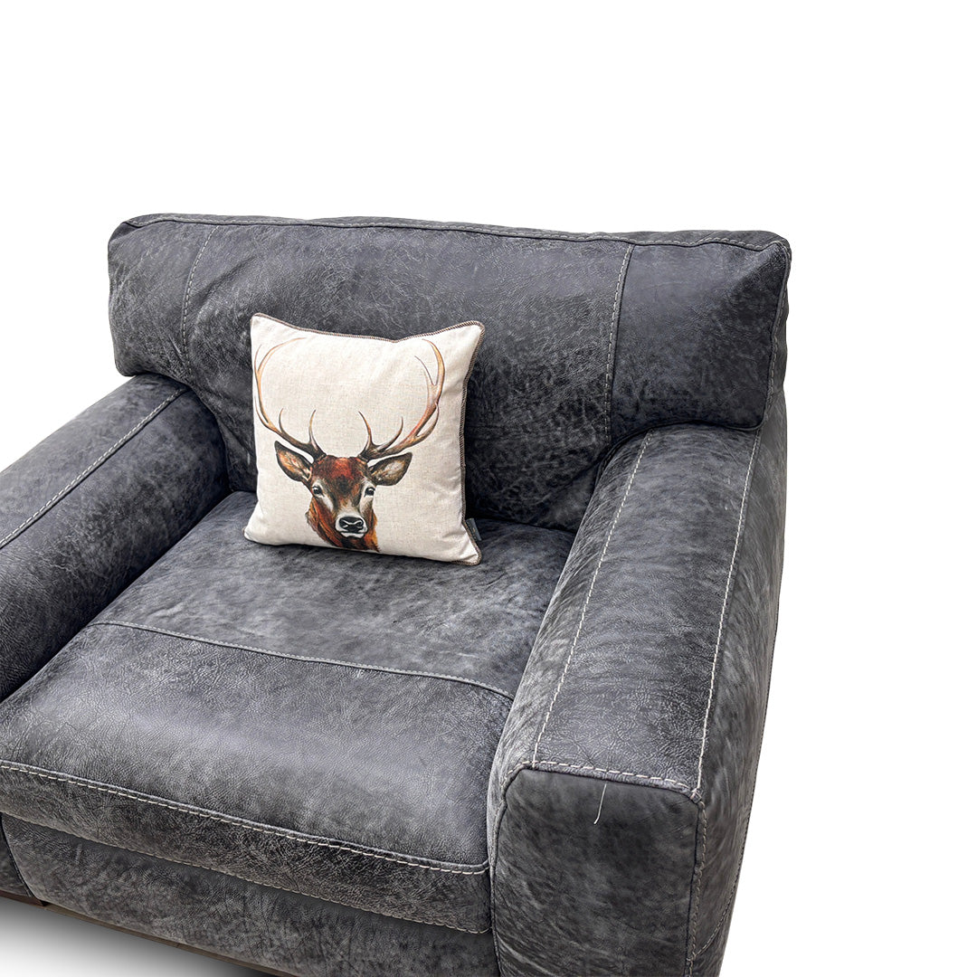 'Butler' Grand Outback Grey 342002 Leather Cuddler Chair with Storage Footstool