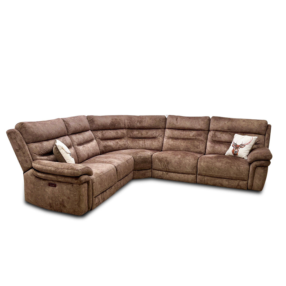 'Berlin' Power Recliner Classic Brown Be-0105 Velvet Modular Fabric Corner Sofa