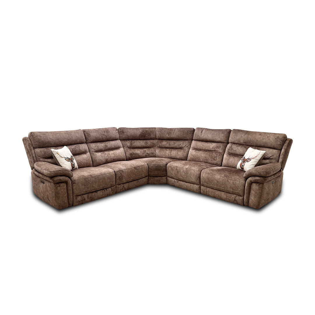 'Berlin' Power Recliner Classic Brown Be-0105 Velvet Modular Fabric Corner Sofa
