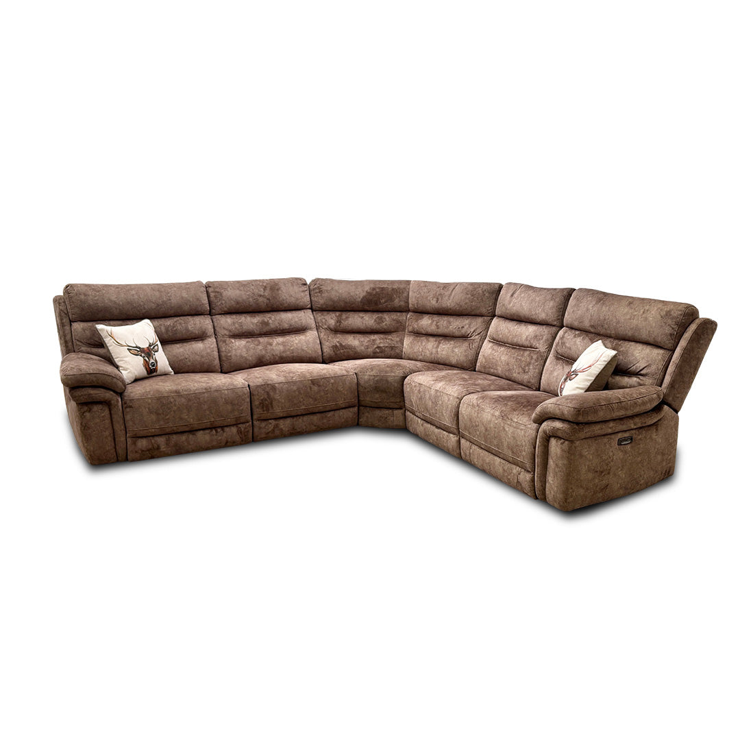 'Berlin' Power Recliner Classic Brown Be-0105 Velvet Modular Fabric Corner Sofa